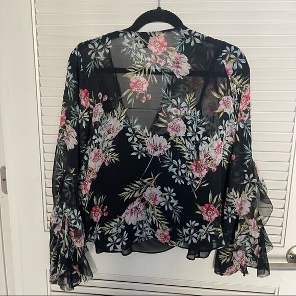 INTERMIX Caitlin Black Flower Silk Top - Picture 4 of 7
